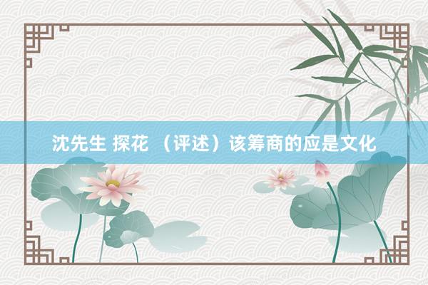 沈先生 探花 （评述）该筹商的应是文化